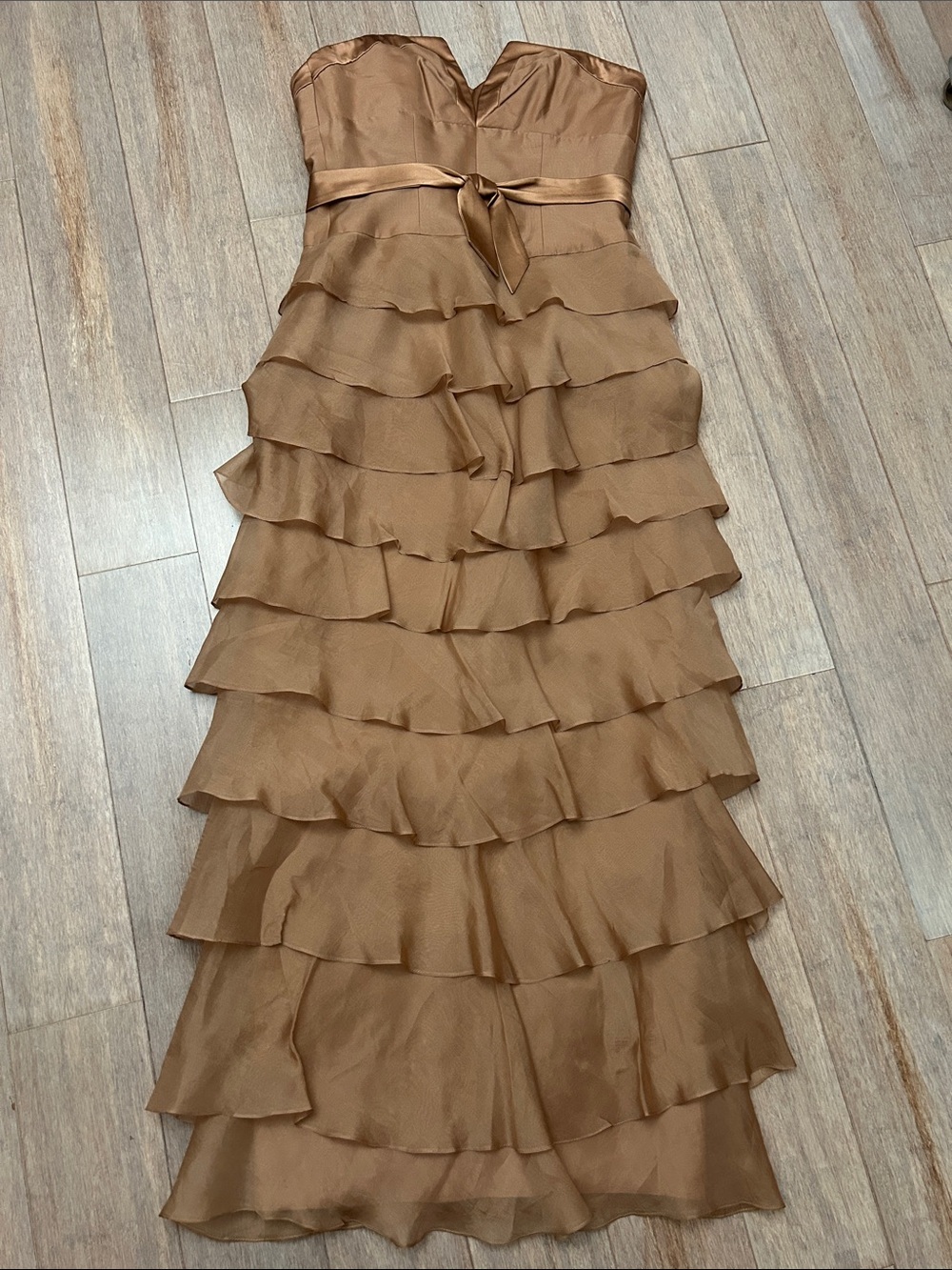 Kay Unger Silk Chiffon Brown Tiered Ruffle Strapless Maxi Dress prom cocktail 2